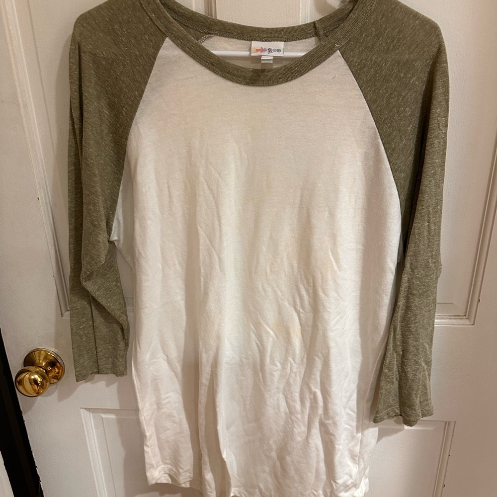 LuLaRoe Olive and White Long Sleeve Raglan Tee